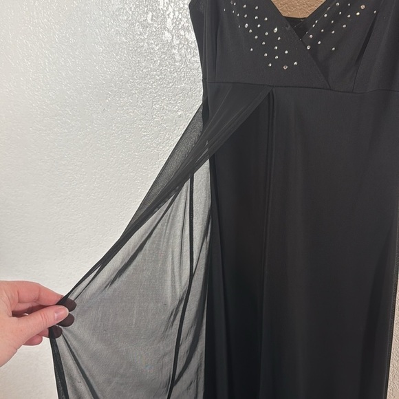 Taboo Vintage Y2K Black Empire Waist Rhinestones Sheer Layer Maxi Dress Size M - Picture 3 of 9